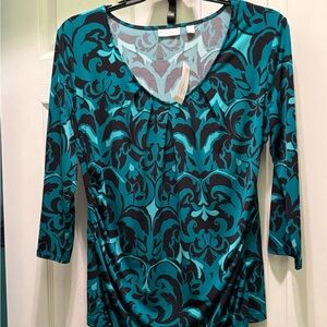 New York & Company Blue Fitted Ruched Blouse